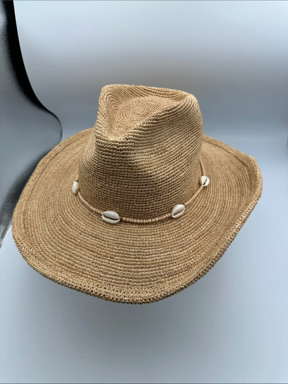 Wyeth Reed Shell Trim Band Raffia Rancher Hat Like New